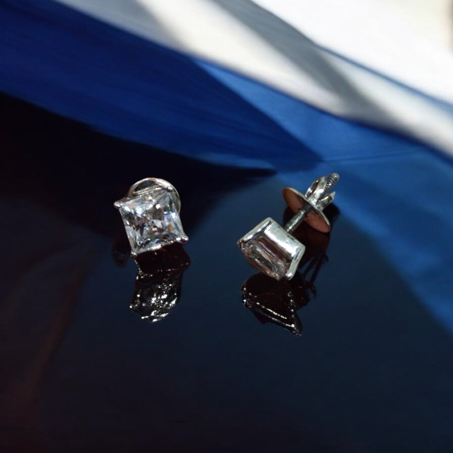 Handcrafted Geometric Silver Square Stud Earrings