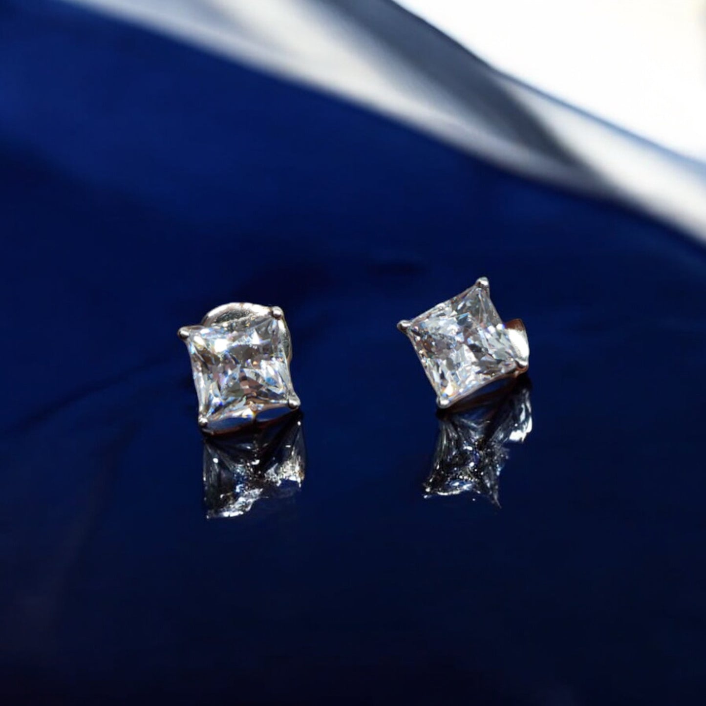 Handcrafted Geometric Silver Square Stud Earrings