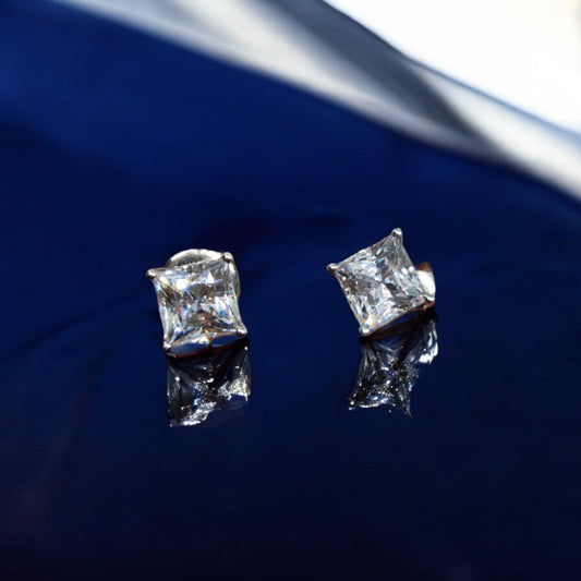 Handcrafted Geometric Silver Square Stud Earrings