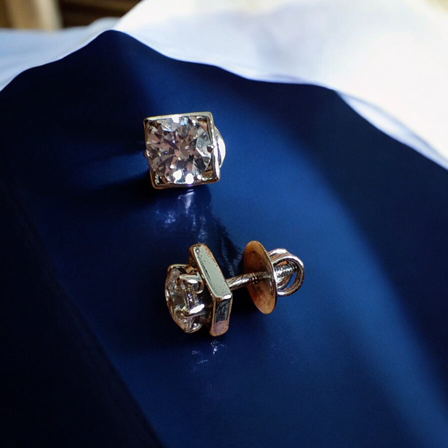 Handcrafted Minimalist Silver Square Sparkle Studs