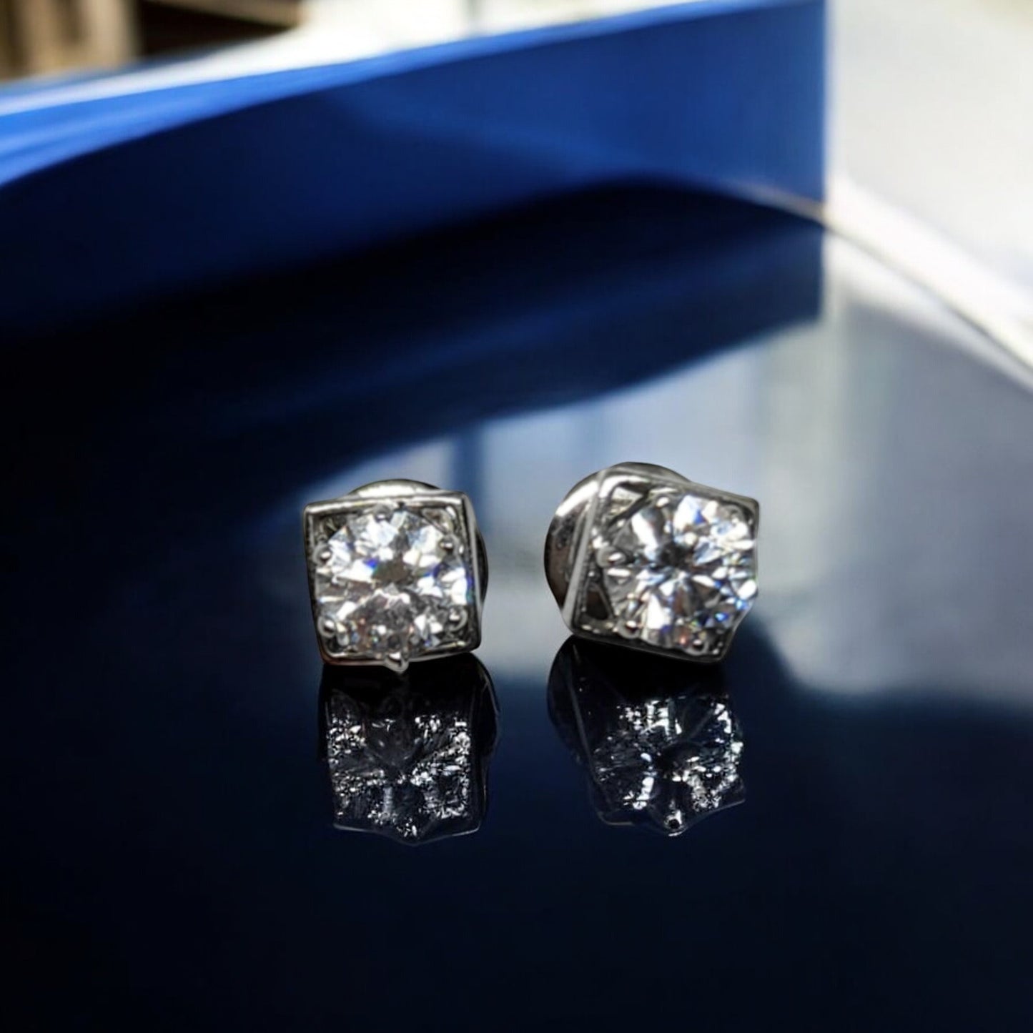 Handcrafted Minimalist Silver Square Sparkle Studs