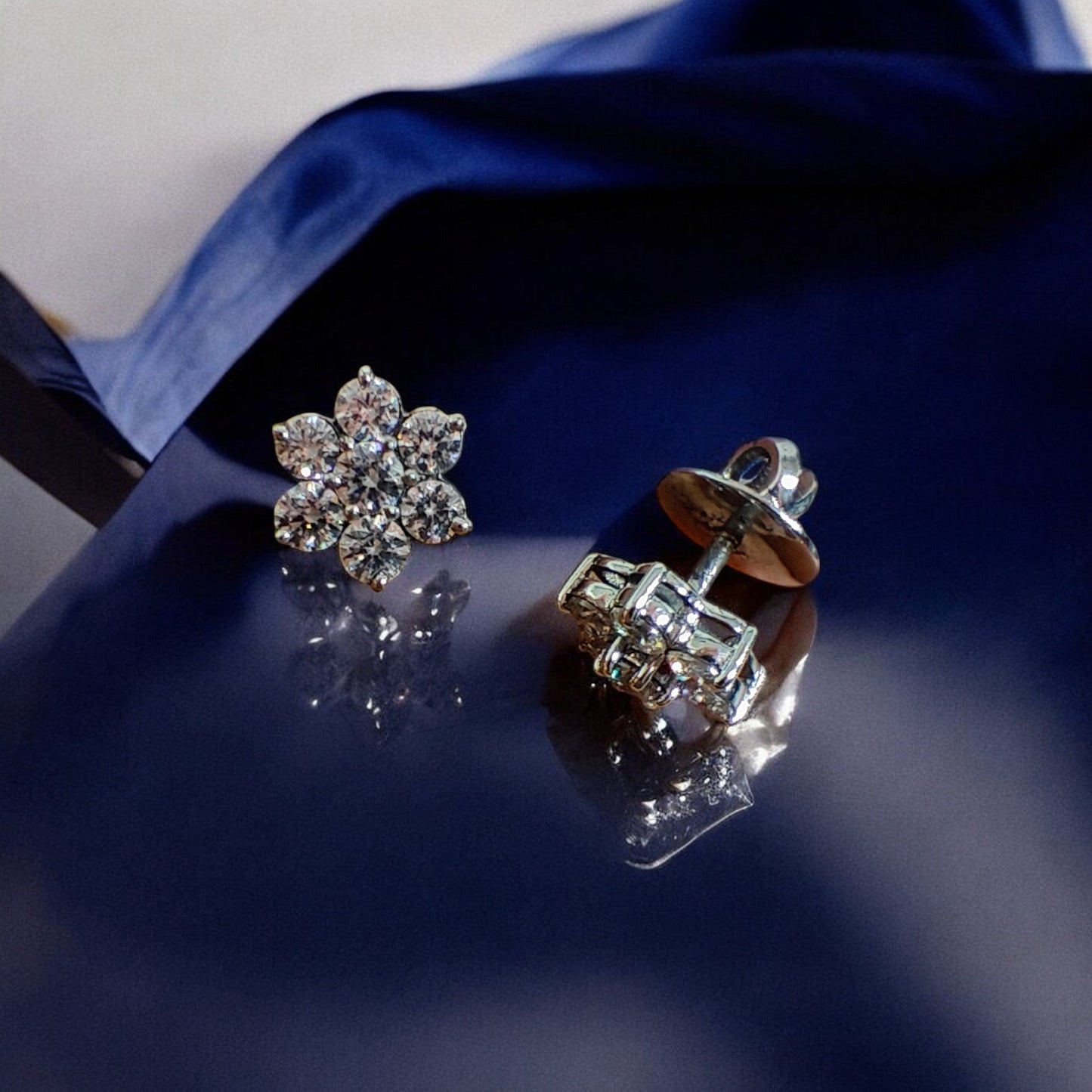 Handcrafted Floral Radiance Crystal Stud Earrings (Medium)