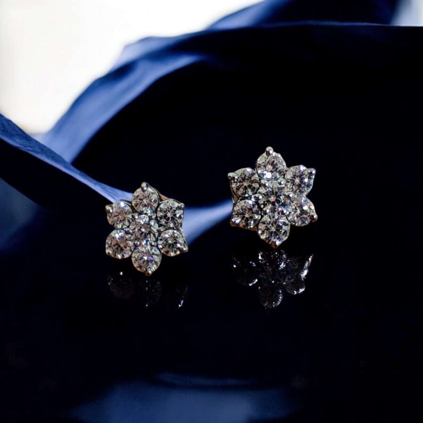 Handcrafted Floral Radiance Crystal Stud Earrings (Large)