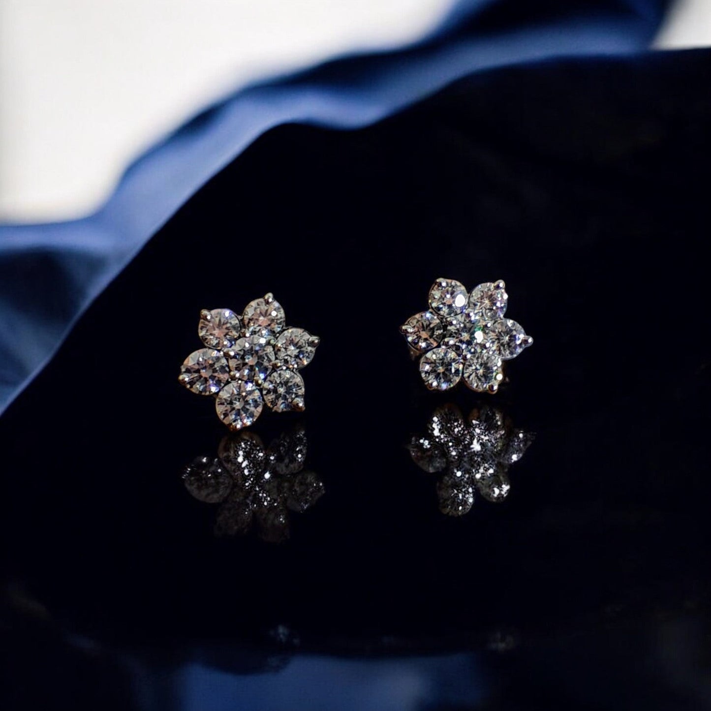 Handcrafted Floral Radiance Crystal Stud Earrings (Large)