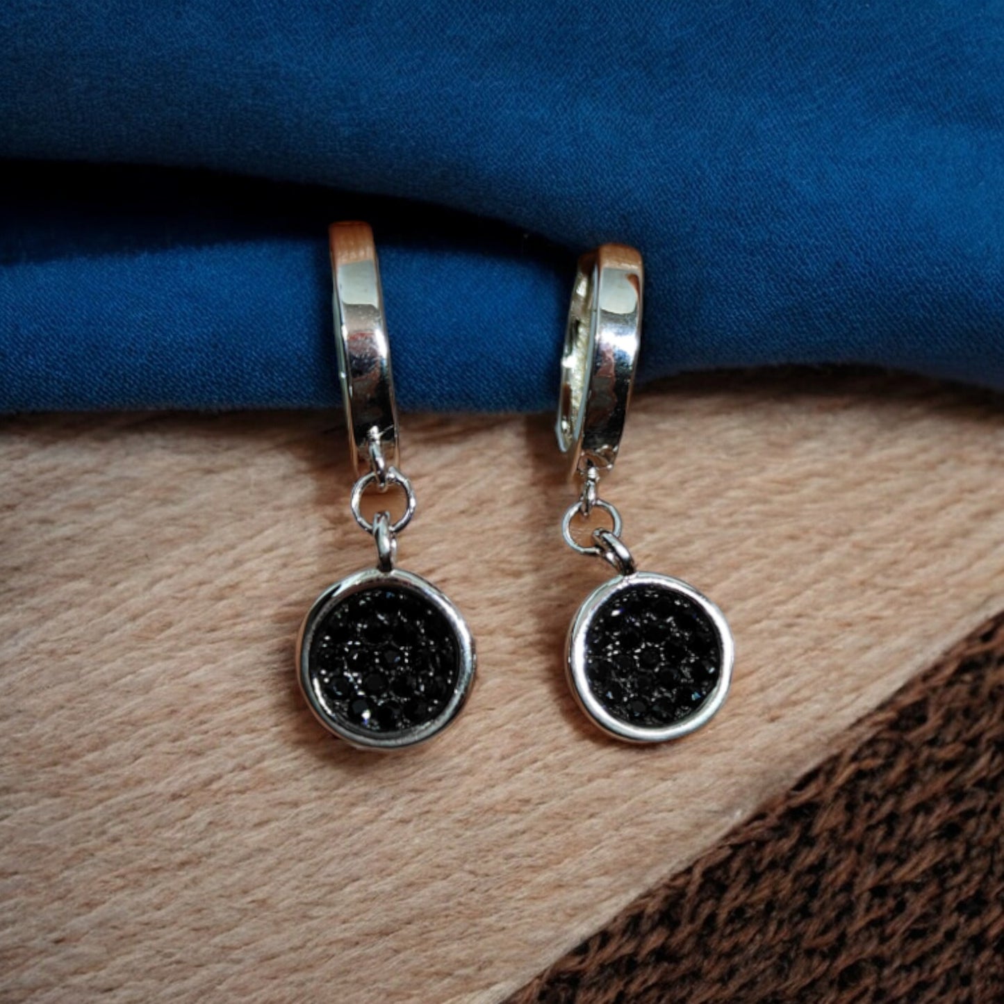 Black Circle Gem Drop Earrings