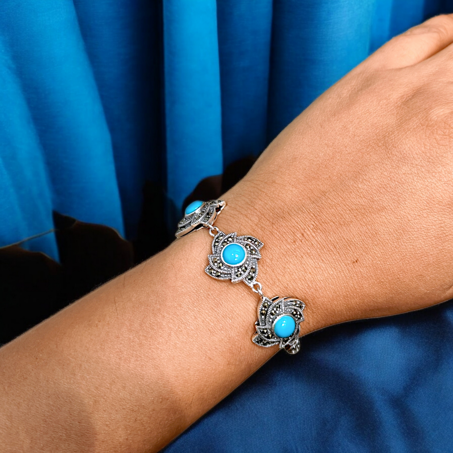 Turquoise Blossom 925 Silver Bracelet