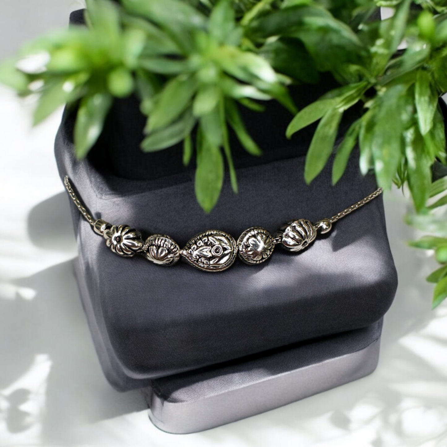 Silver Petal Charm Bracelet