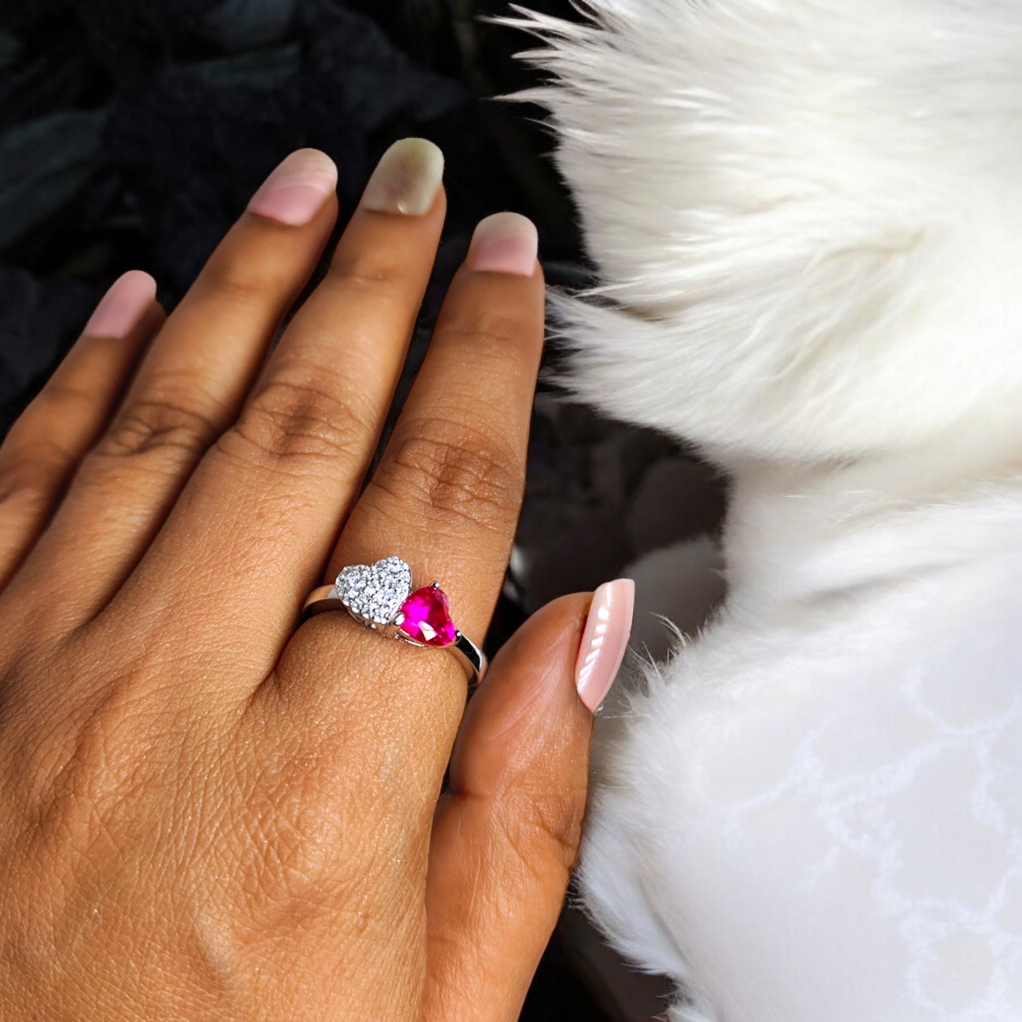 The Heartbeat Duo Ring - Pink Gem