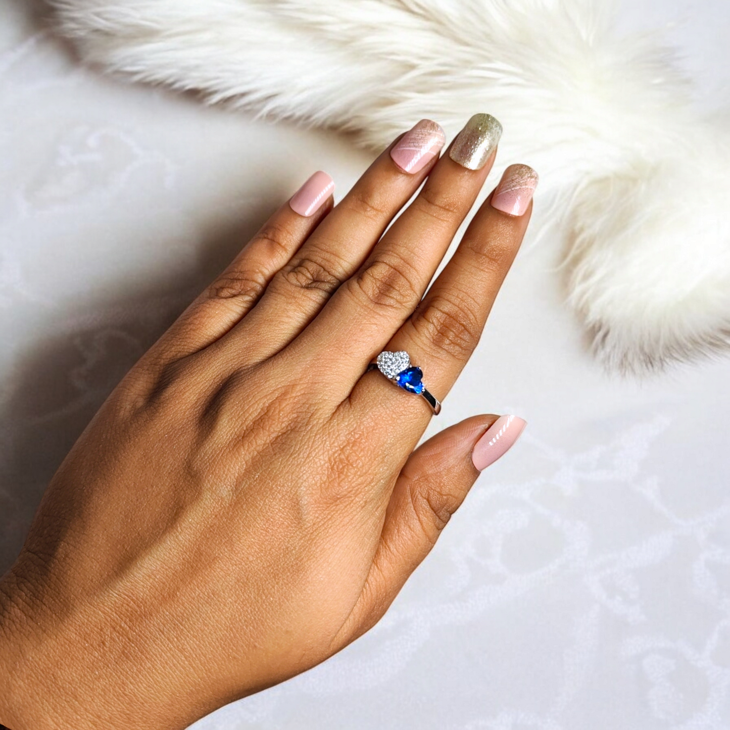The Heartbeat Duo Ring - Blue Gem