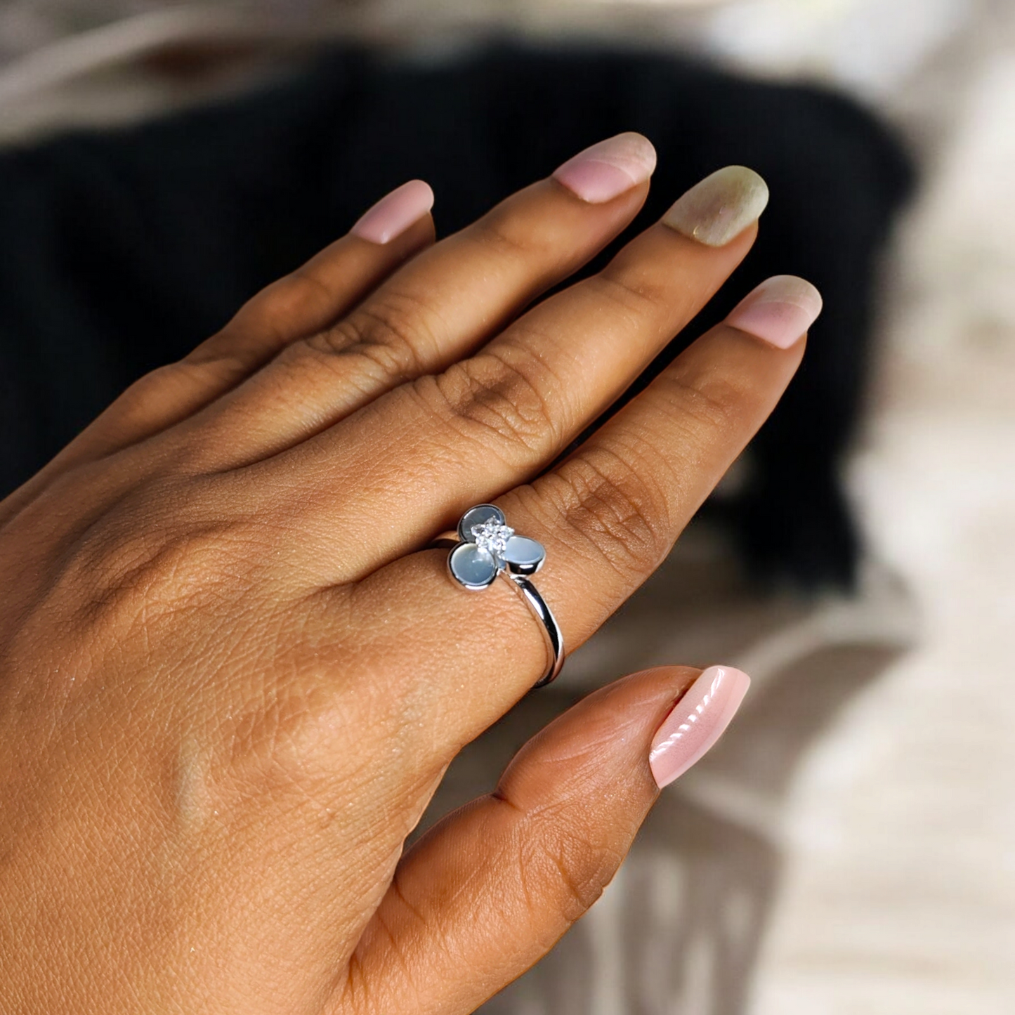 Moonlit Blossom Sterling Silver Ring