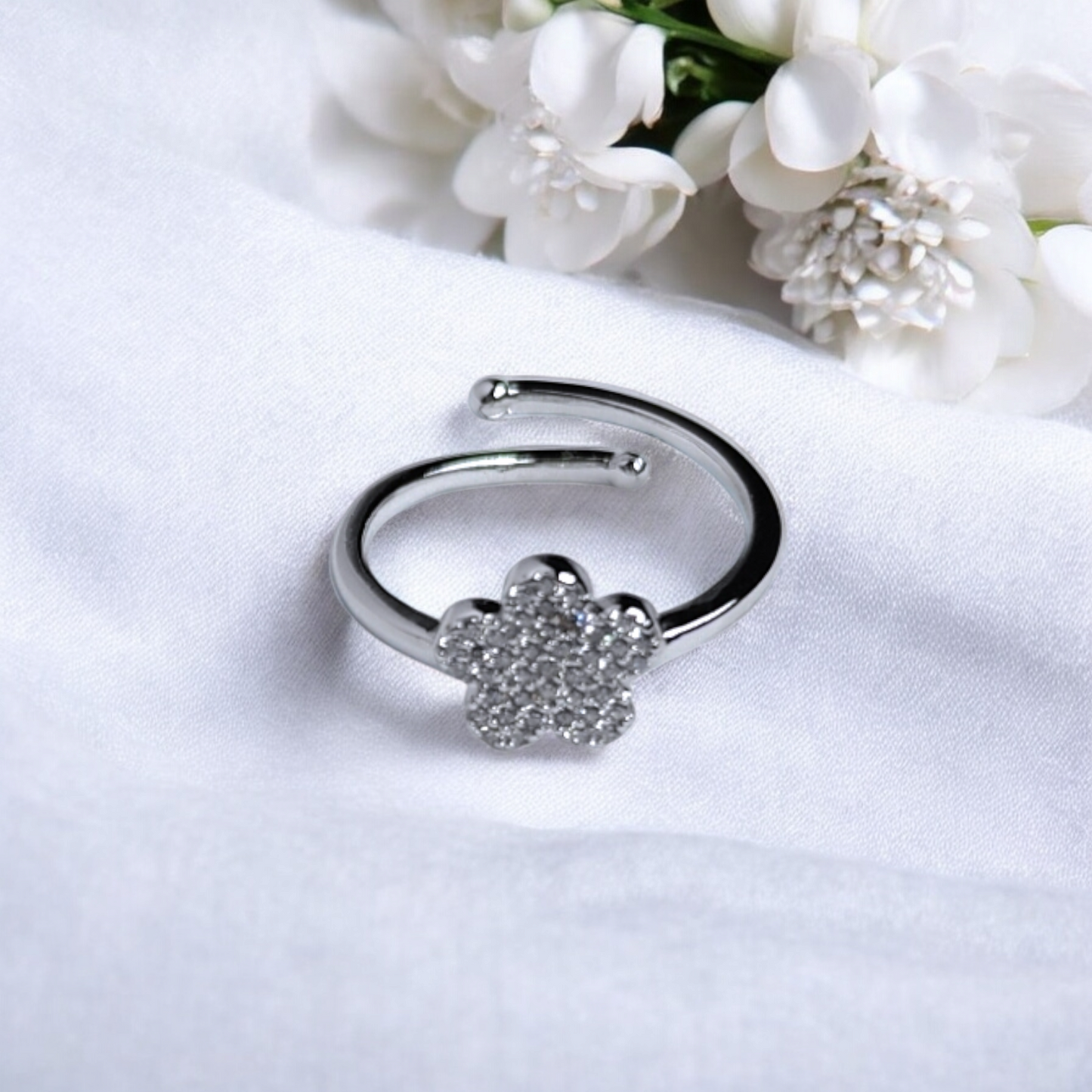 Sparkling Blossom Adjustable Ring