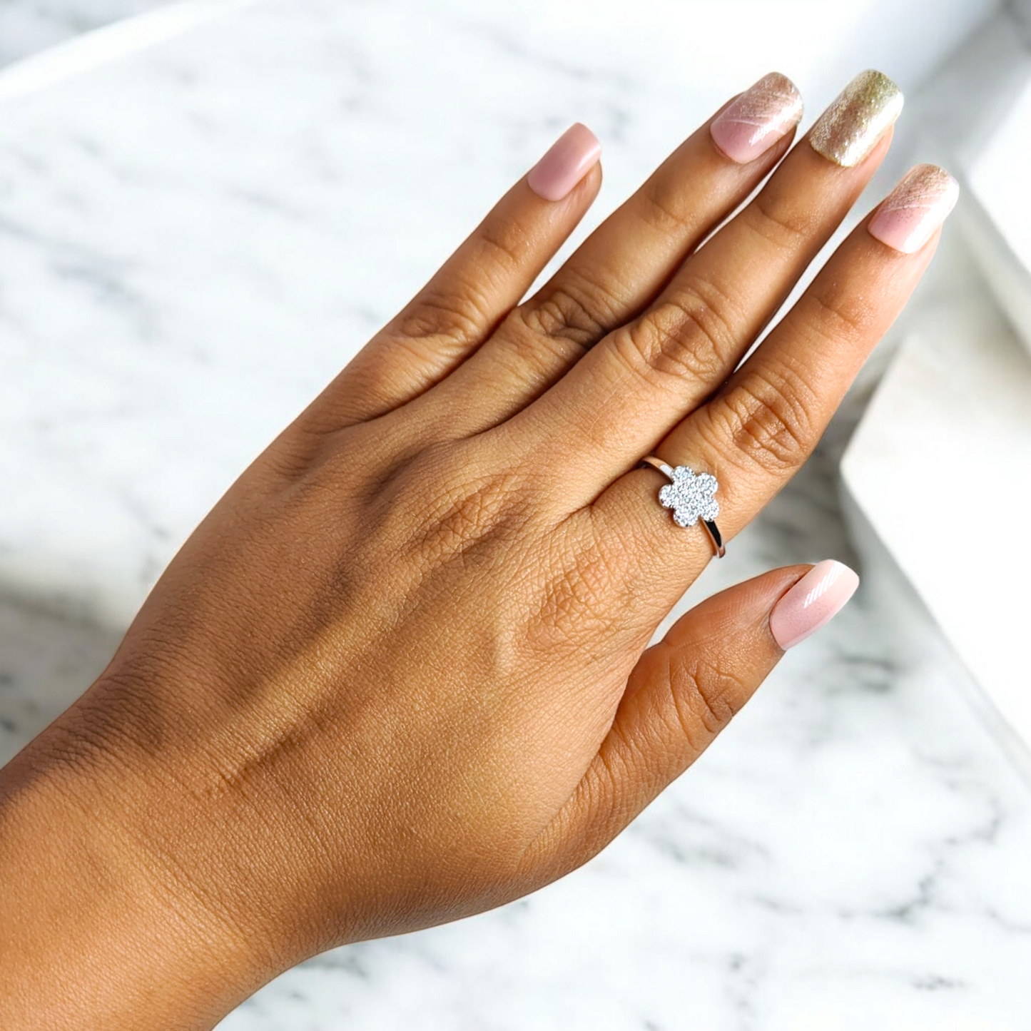Sparkling Blossom Adjustable Ring
