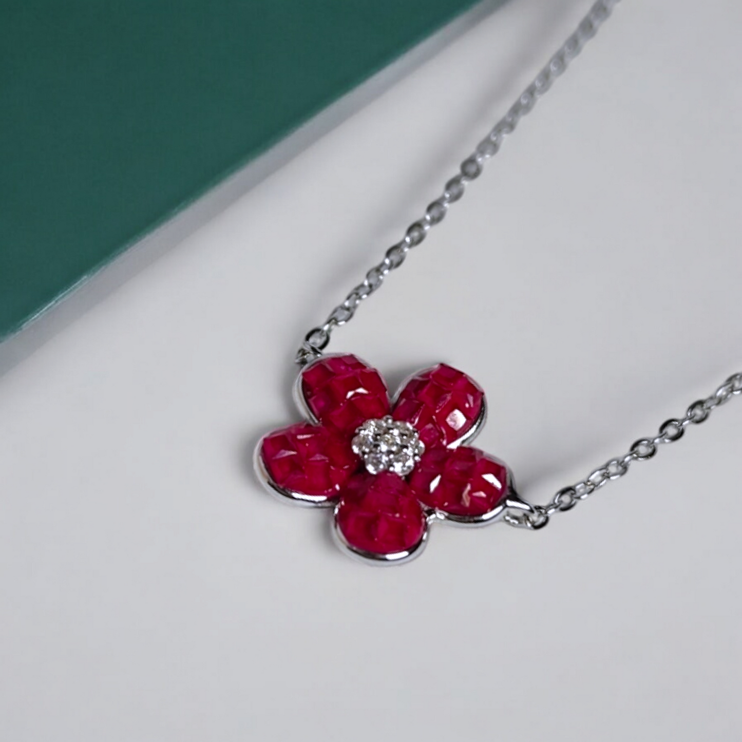 Ruby Blossom Pendant Necklace