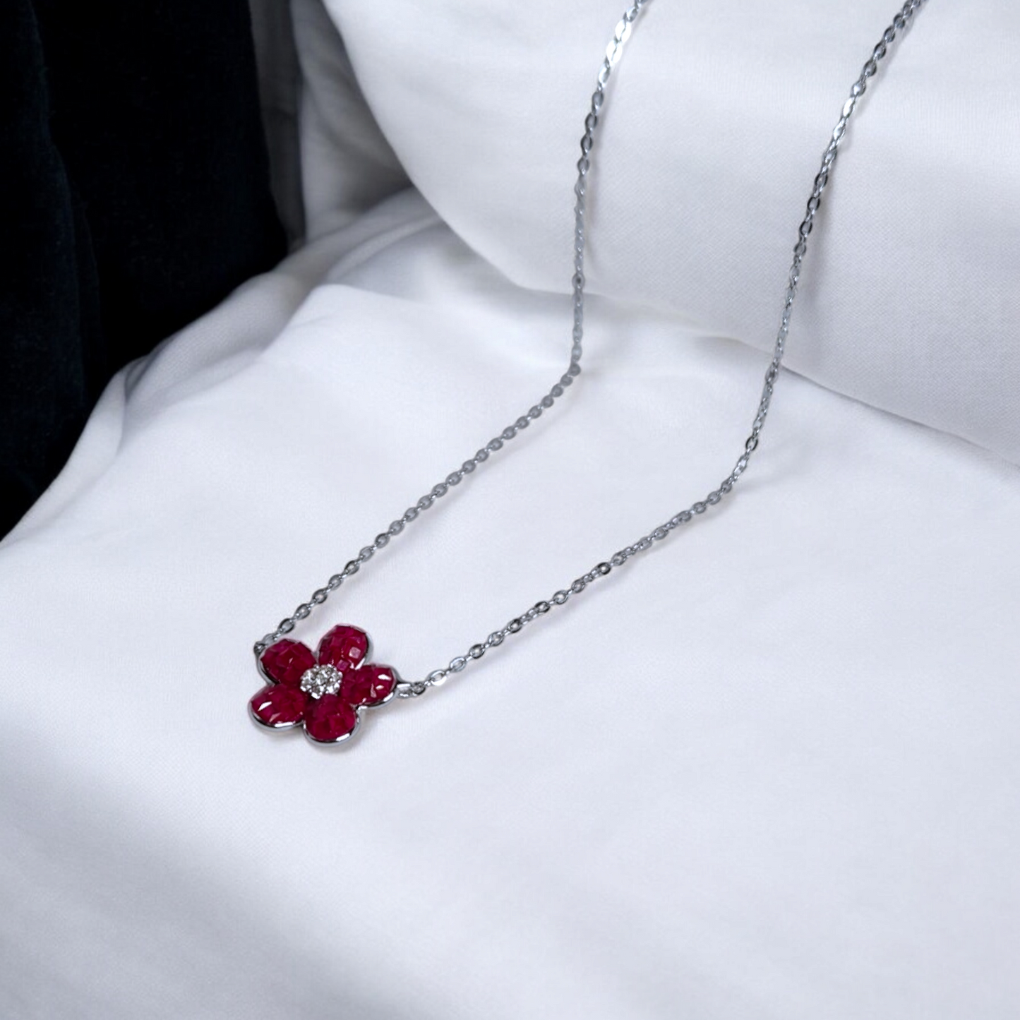 Ruby Blossom Pendant Necklace