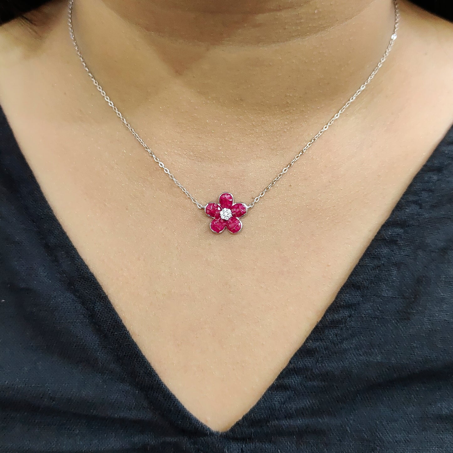 Ruby Blossom Pendant Necklace