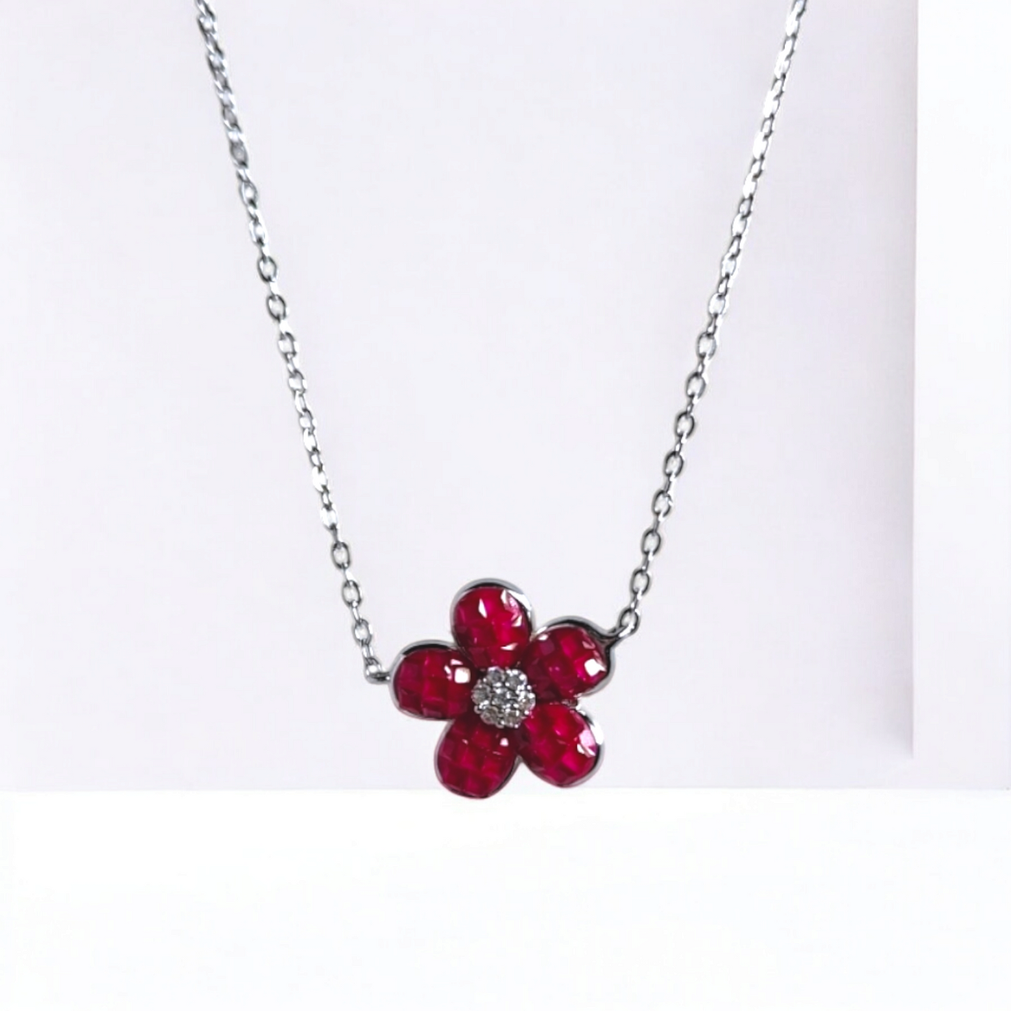 Ruby Blossom Pendant Necklace