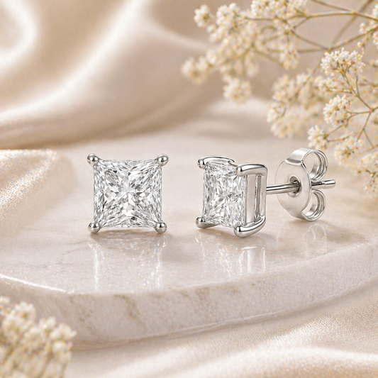 Classic Princess Cut Stud Earrings