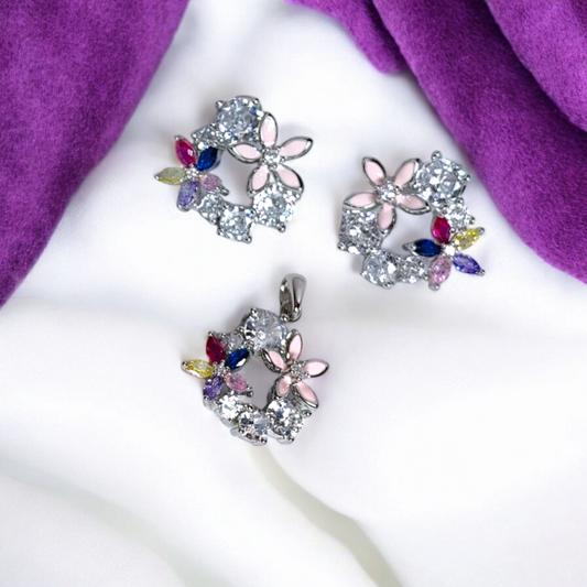 Floral Elegance Pendant & Earrings Set