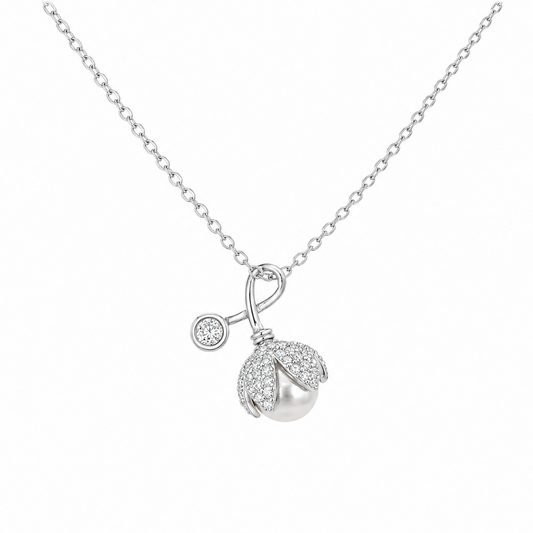 Rose Pearl Blossom Drop 925 Silver Necklace