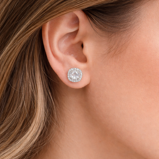 Cushion Halo Stud Earrings