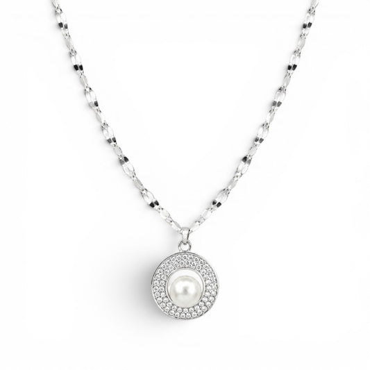 Radiant Pearl Halo 925 Silver Necklace