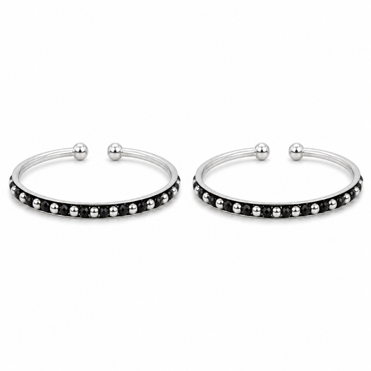 Black Crystal & Silver Baby Kada Pair