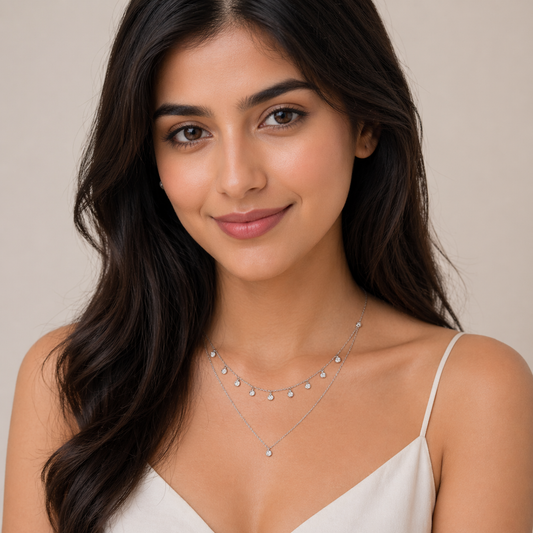 Delicate Dual Layer Drop Diamond Necklace