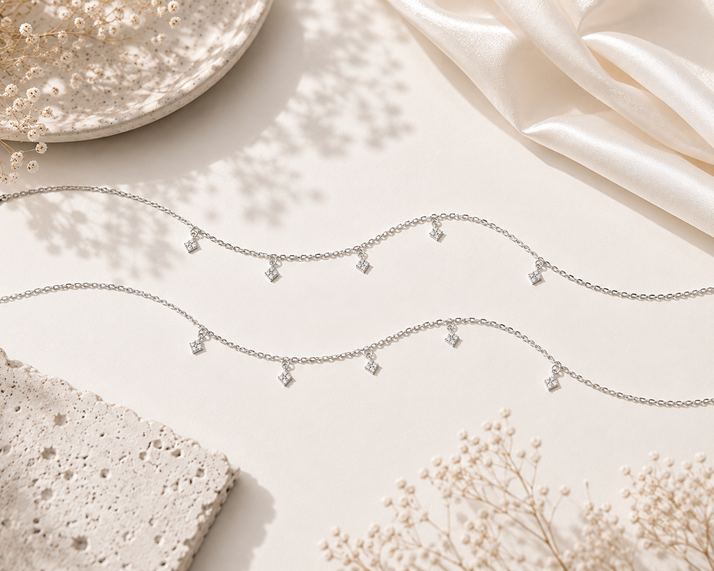 Dainty Diamond Drops 925 Silver Anklet