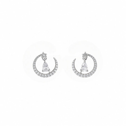 Celestial Crescent Drop Stud Earrings