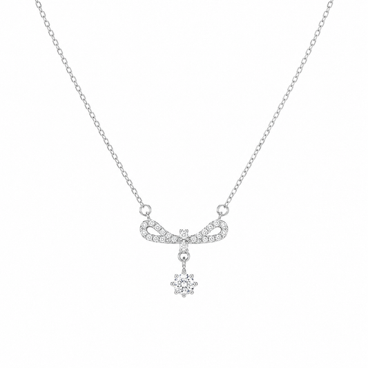 Bow Drop Necklace in 925 Sterling Silver
