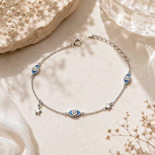 Blue Evil Eye & Star Charm Bracelet