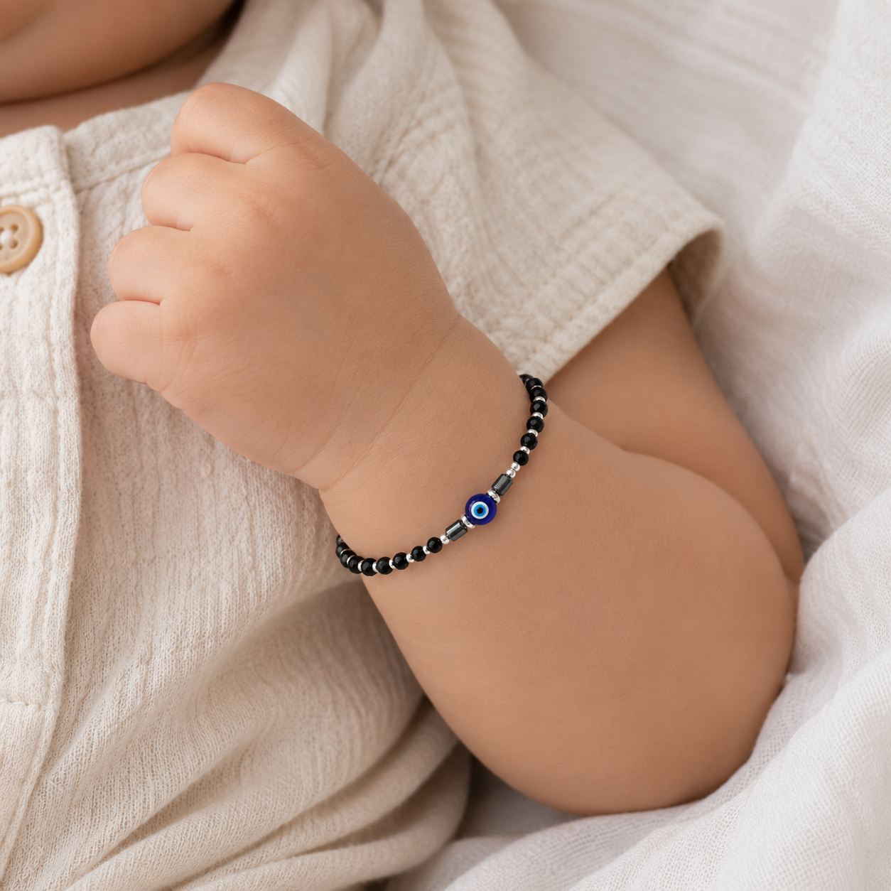 Adjustable Baby Bracelet With Evil Eye