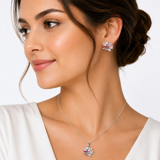 Floral Elegance Pendant & Earrings Set