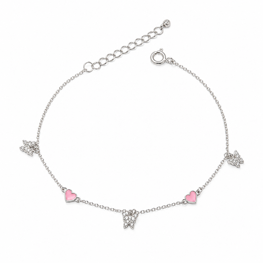 Flutter Heart & Butterfly Charm Bracelet