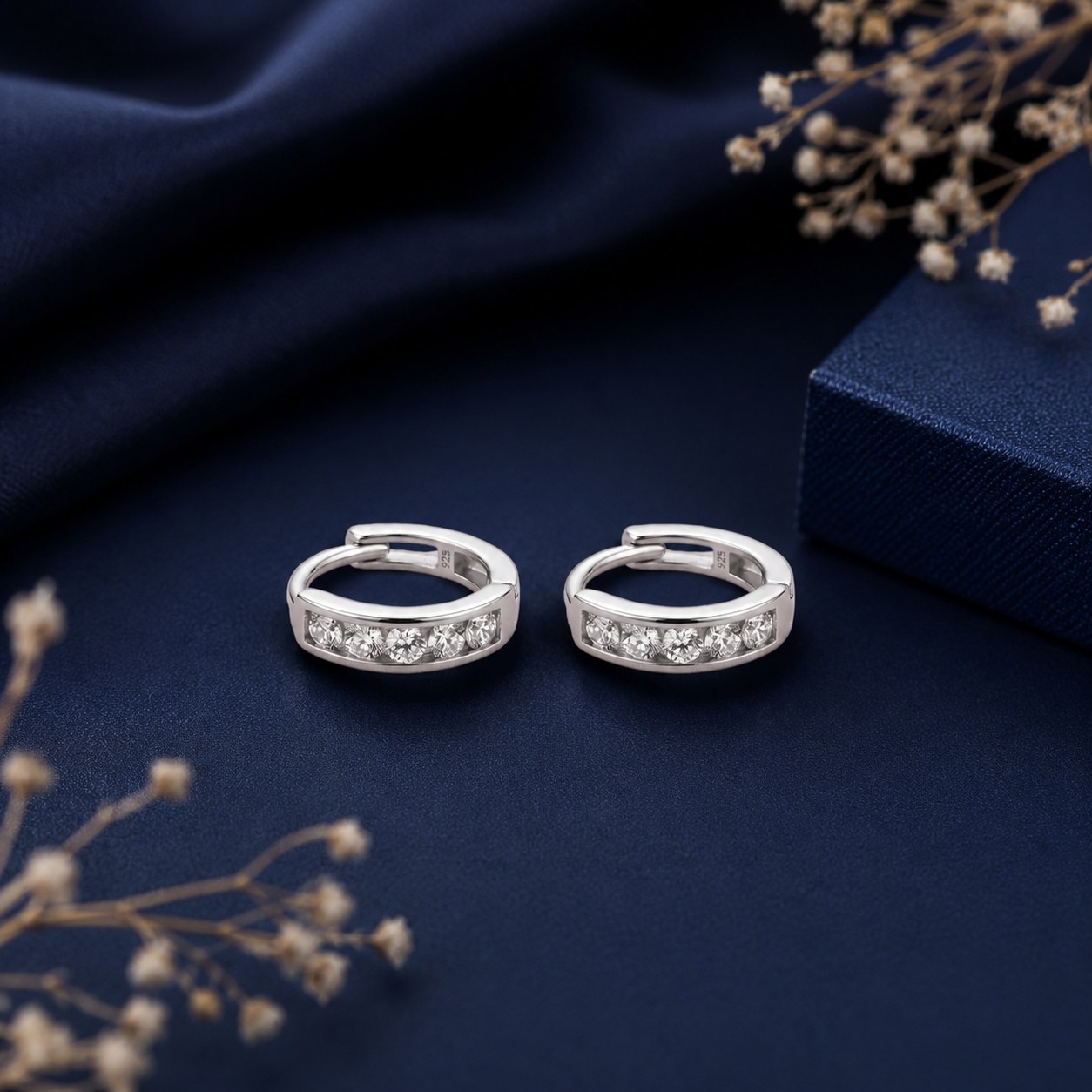 925 Sterling Silver CZ Huggie Hoop Earrings