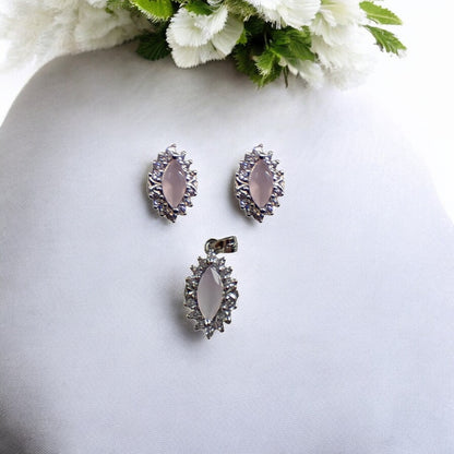 Rose Bloom Quartz Earring-Pendant Set