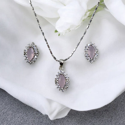 Rose Bloom Quartz Earring-Pendant Set