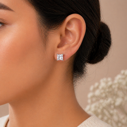 Classic Square Solitaire Stud Earrings