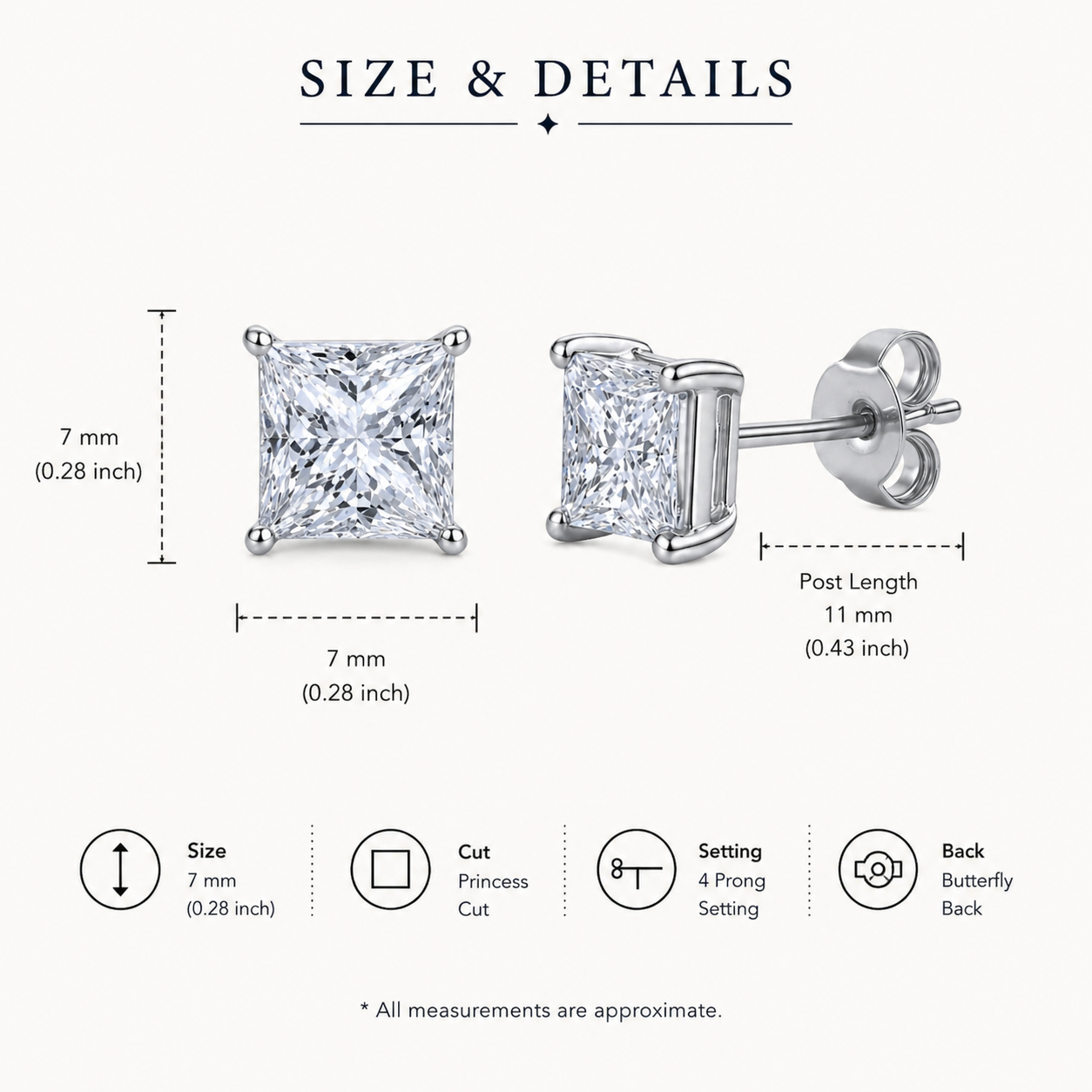 Classic Square Solitaire Stud Earrings