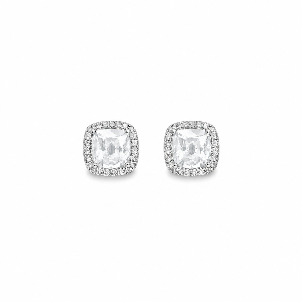 Cushion Cut Halo Stud Earrings
