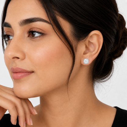 Cushion Cut Halo Stud Earrings