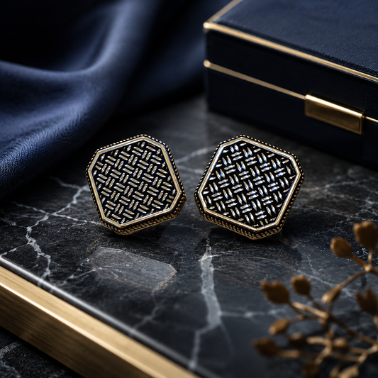 Hexagonal Patterned Silver Cufflinks