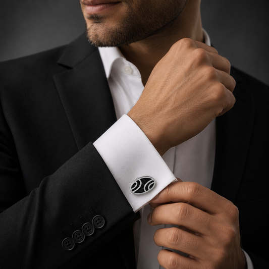 Oval Black Wave Cufflinks