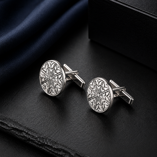 Symmetrical Etched Silver-Toned Cufflinks