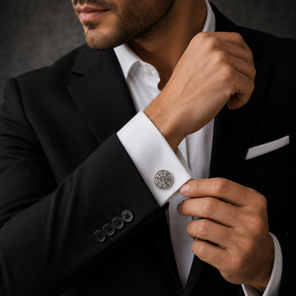 Symmetrical Etched Silver-Toned Cufflinks