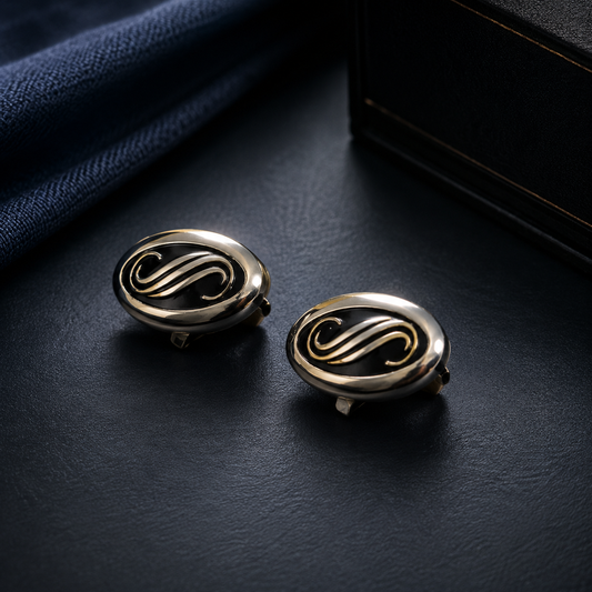 Elegant Black and Gold Oval Cufflinks
