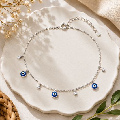 Evil Eye Charm Silver Anklet