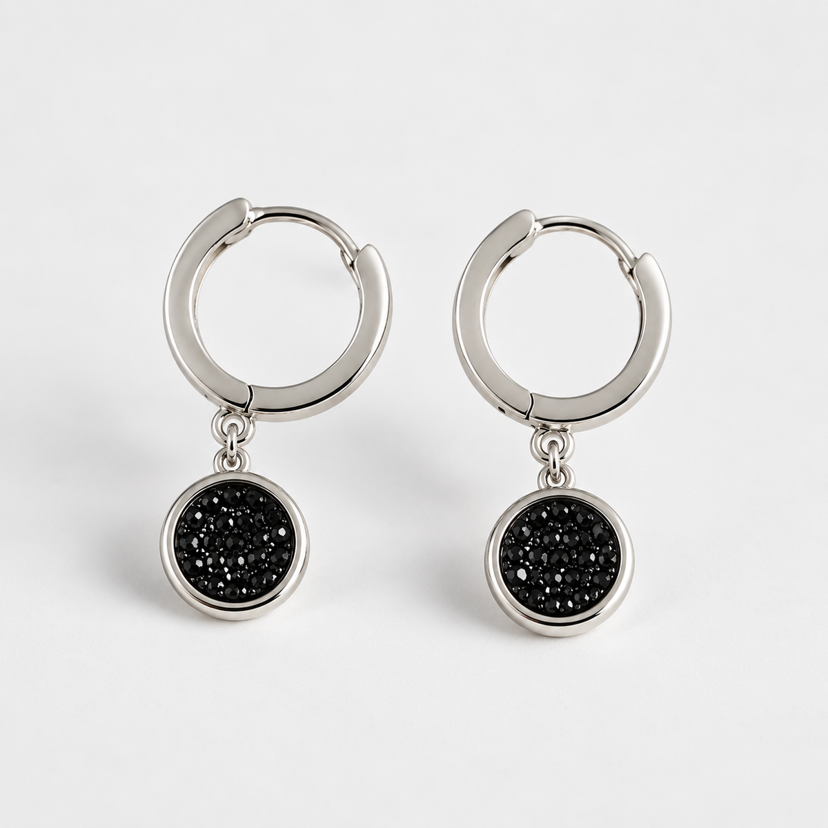 Black Circle Gem Drop Earrings