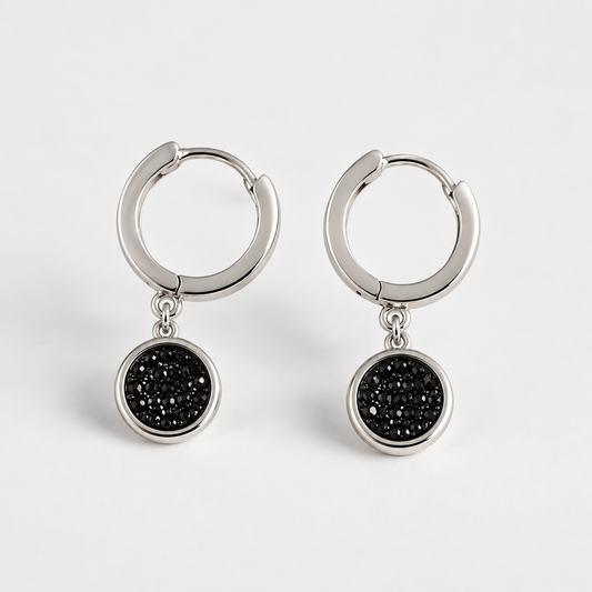Black Circle Gem Drop Earrings