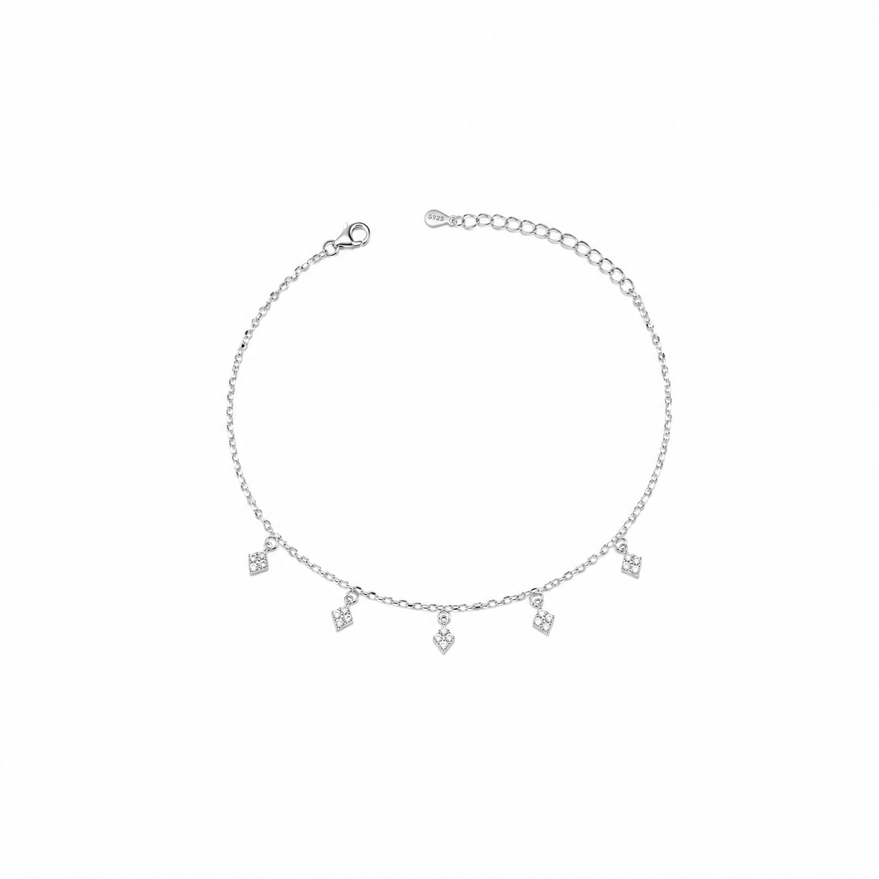 Dainty Diamond Drops 925 Silver Anklet